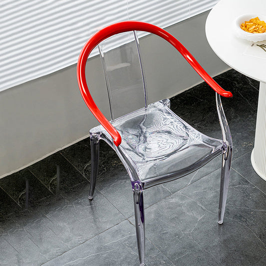 Glam Acrylic Frame Dining Armchair Slat Back Stacking Arm Chair Clear-Red 1 Piece