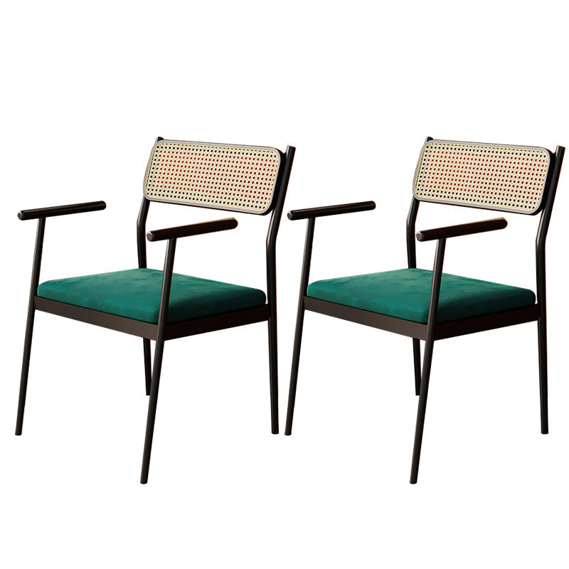 Contemporary Metal Frame Dining Armchair Upholstered Velvet Arm Chair for Home Black 2 Piece Set Clearhalo 'Dining Chairs' 'Dining Tables & Seating' 'dining_chair' 'furn' 'furn_dining_chair' 'Furniture' 'Kitchen & Dining Furniture' 6357442