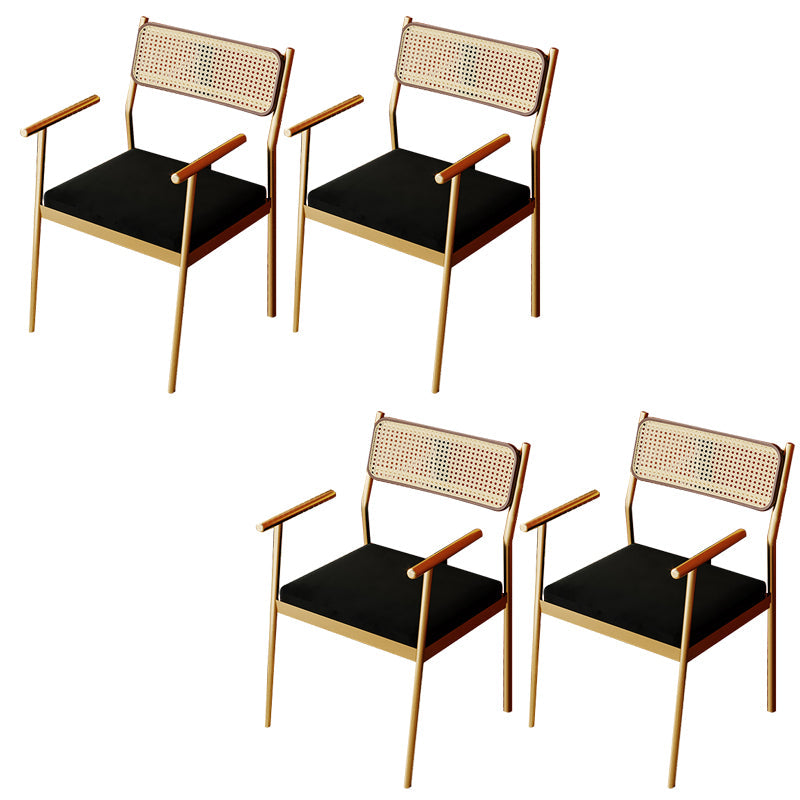 Contemporary Metal Frame Dining Armchair Upholstered Velvet Arm Chair for Home Gold 4 Piece Set Clearhalo 'Dining Chairs' 'Dining Tables & Seating' 'dining_chair' 'furn' 'furn_dining_chair' 'Furniture' 'Kitchen & Dining Furniture' 6357447