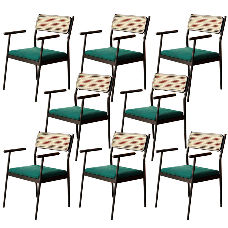 Contemporary Metal Frame Dining Armchair Upholstered Velvet Arm Chair for Home Black 8 Piece Set Clearhalo 'Dining Chairs' 'Dining Tables & Seating' 'dining_chair' 'furn' 'furn_dining_chair' 'Furniture' 'Kitchen & Dining Furniture' 6357453