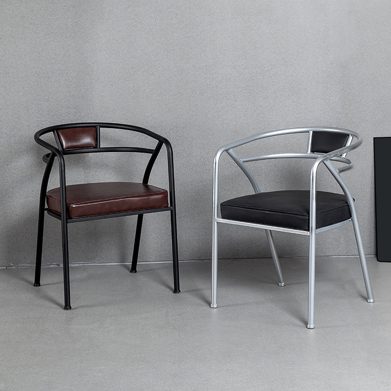 Industrial Metal Frame Dining Chair Upholstered Faux Leather Dining Arm Chair Clearhalo 'Dining Chairs' 'Dining Tables & Seating' 'dining_chair' 'furn' 'furn_dining_chair' 'Furniture' 'Kitchen & Dining Furniture' 6357479