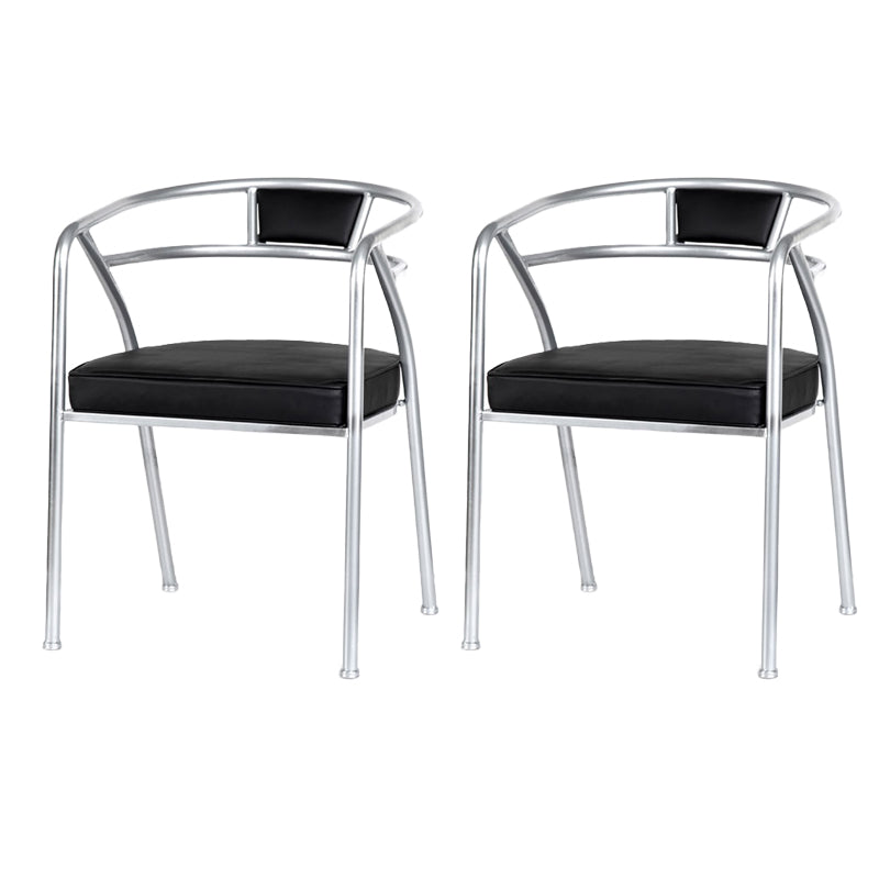 Industrial Metal Frame Dining Chair Upholstered Faux Leather Dining Arm Chair Silver 2 Piece Set Clearhalo 'Dining Chairs' 'Dining Tables & Seating' 'dining_chair' 'furn' 'furn_dining_chair' 'Furniture' 'Kitchen & Dining Furniture' 6357482