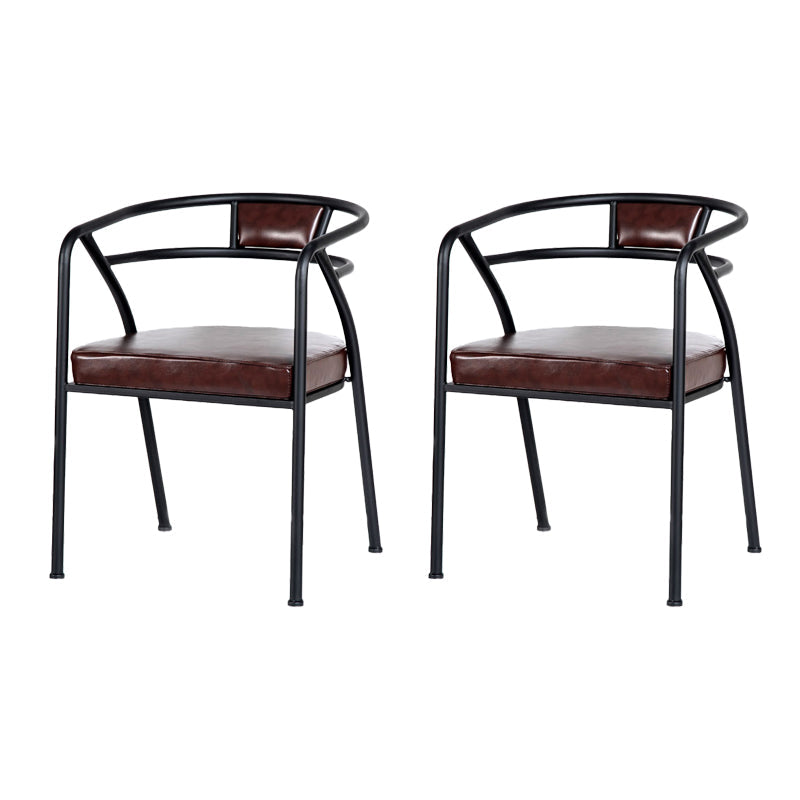 Industrial Metal Frame Dining Chair Upholstered Faux Leather Dining Arm Chair Black 2 Piece Set Clearhalo 'Dining Chairs' 'Dining Tables & Seating' 'dining_chair' 'furn' 'furn_dining_chair' 'Furniture' 'Kitchen & Dining Furniture' 6357483