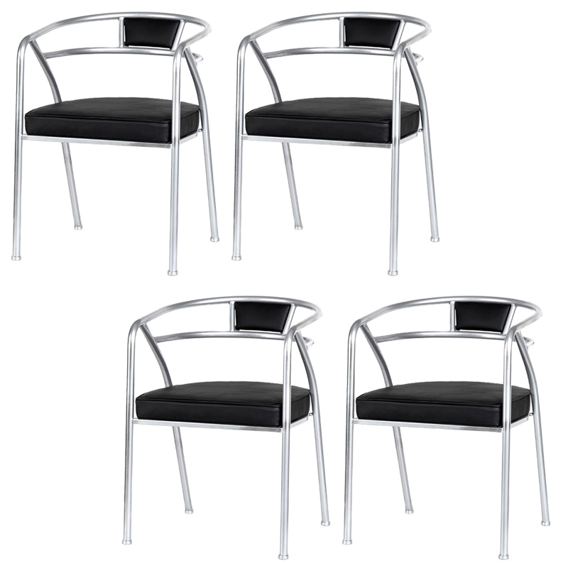 Industrial Metal Frame Dining Chair Upholstered Faux Leather Dining Arm Chair Silver 4 Piece Set Clearhalo 'Dining Chairs' 'Dining Tables & Seating' 'dining_chair' 'furn' 'furn_dining_chair' 'Furniture' 'Kitchen & Dining Furniture' 6357485