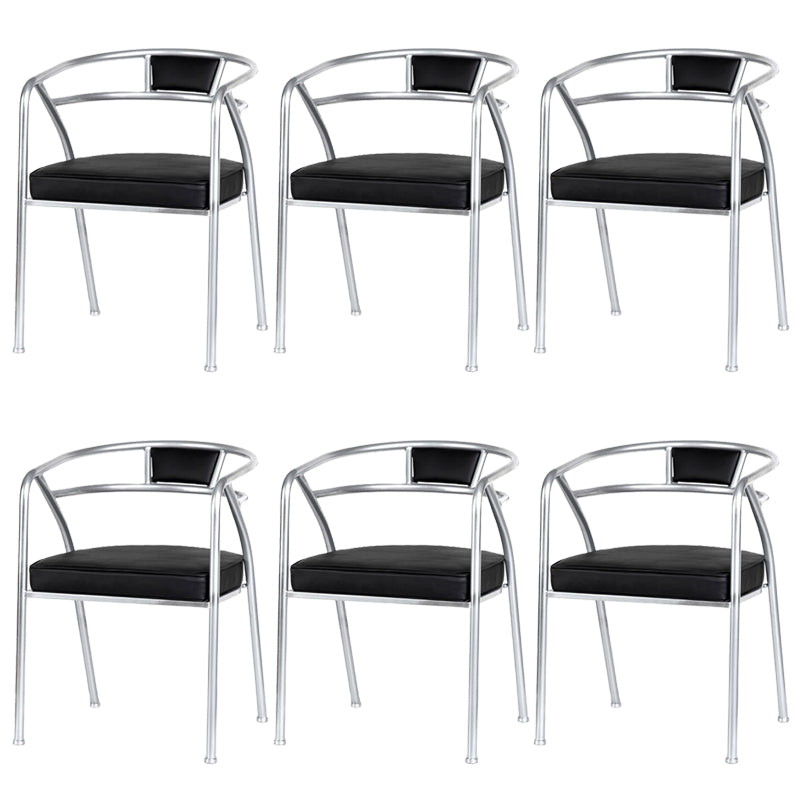 Industrial Metal Frame Dining Chair Upholstered Faux Leather Dining Arm Chair Silver 6 Piece Set Clearhalo 'Dining Chairs' 'Dining Tables & Seating' 'dining_chair' 'furn' 'furn_dining_chair' 'Furniture' 'Kitchen & Dining Furniture' 6357489