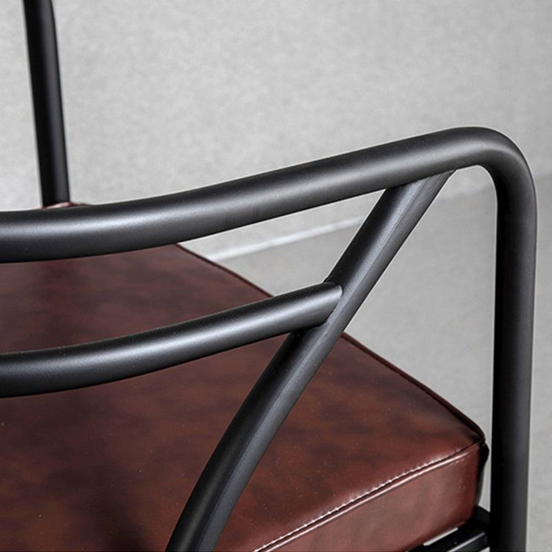 Industrial Metal Frame Dining Chair Upholstered Faux Leather Dining Arm Chair Clearhalo 'Dining Chairs' 'Dining Tables & Seating' 'dining_chair' 'furn' 'furn_dining_chair' 'Furniture' 'Kitchen & Dining Furniture' 6357490