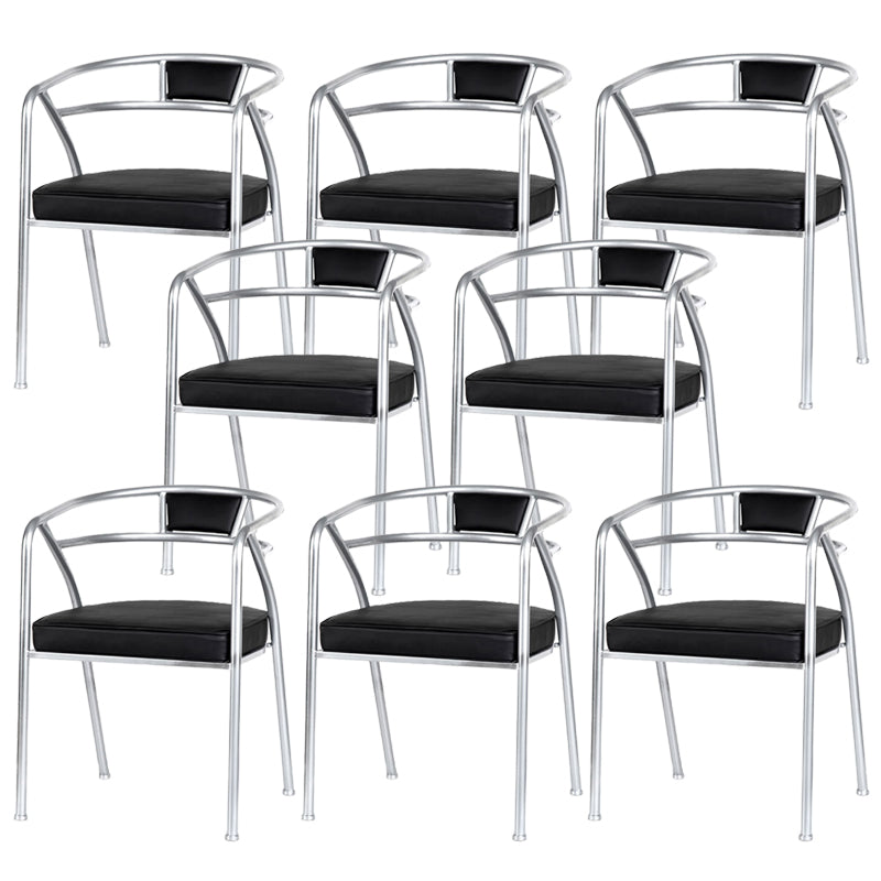 Industrial Metal Frame Dining Chair Upholstered Faux Leather Dining Arm Chair Silver 8 Piece Set Clearhalo 'Dining Chairs' 'Dining Tables & Seating' 'dining_chair' 'furn' 'furn_dining_chair' 'Furniture' 'Kitchen & Dining Furniture' 6357493