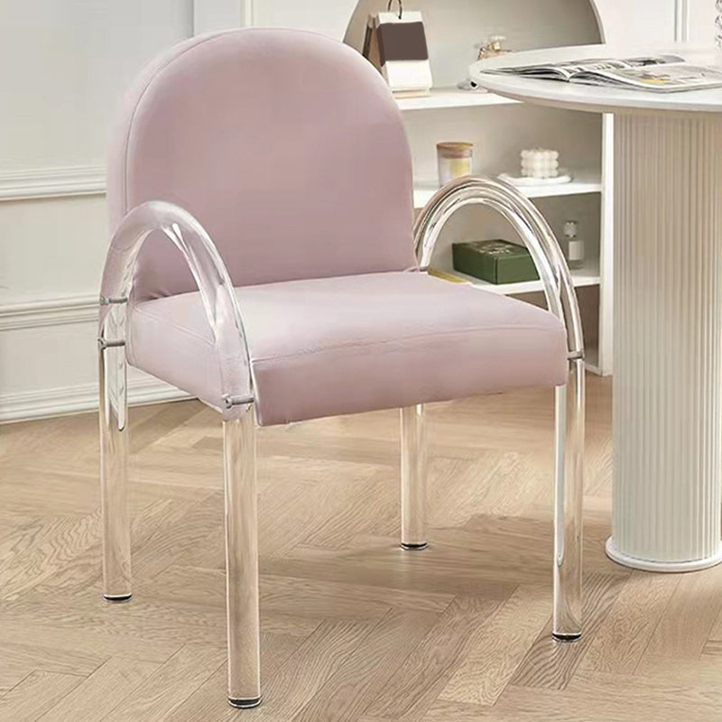 Glam Acrylic Dining Armchair Upholstered Velvet Dining Arm Chair Pink 1 Piece Clearhalo 'Dining Chairs' 'Dining Tables & Seating' 'dining_chair' 'furn' 'furn_dining_chair' 'Furniture' 'Kitchen & Dining Furniture' 6357540