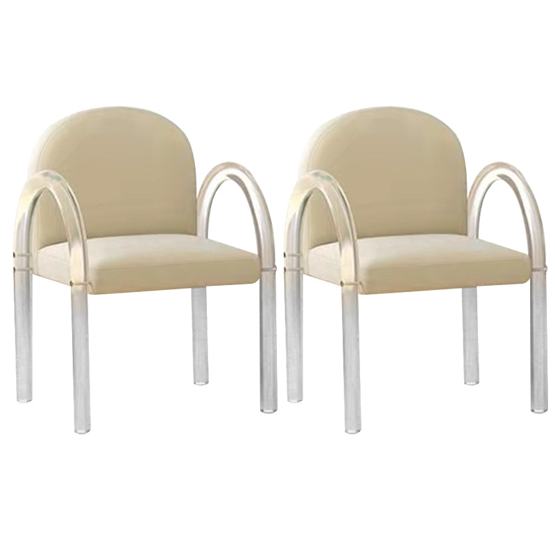 Glam Acrylic Dining Armchair Upholstered Velvet Dining Arm Chair Off-White 2 Piece Set Clearhalo 'Dining Chairs' 'Dining Tables & Seating' 'dining_chair' 'furn' 'furn_dining_chair' 'Furniture' 'Kitchen & Dining Furniture' 6357545