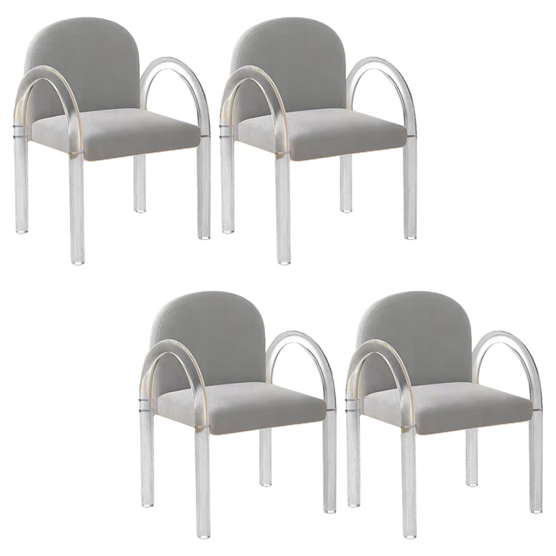 Glam Acrylic Dining Armchair Upholstered Velvet Dining Arm Chair Grey 4 Piece Set Clearhalo 'Dining Chairs' 'Dining Tables & Seating' 'dining_chair' 'furn' 'furn_dining_chair' 'Furniture' 'Kitchen & Dining Furniture' 6357550