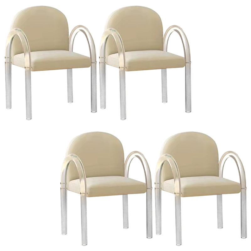 Glam Acrylic Dining Armchair Upholstered Velvet Dining Arm Chair Off-White 4 Piece Set Clearhalo 'Dining Chairs' 'Dining Tables & Seating' 'dining_chair' 'furn' 'furn_dining_chair' 'Furniture' 'Kitchen & Dining Furniture' 6357552
