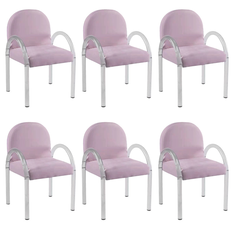 Glam Acrylic Dining Armchair Upholstered Velvet Dining Arm Chair Pink 6 Piece Set Clearhalo 'Dining Chairs' 'Dining Tables & Seating' 'dining_chair' 'furn' 'furn_dining_chair' 'Furniture' 'Kitchen & Dining Furniture' 6357554