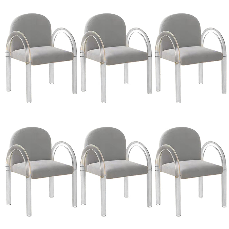 Glam Acrylic Dining Armchair Upholstered Velvet Dining Arm Chair Grey 6 Piece Set Clearhalo 'Dining Chairs' 'Dining Tables & Seating' 'dining_chair' 'furn' 'furn_dining_chair' 'Furniture' 'Kitchen & Dining Furniture' 6357556