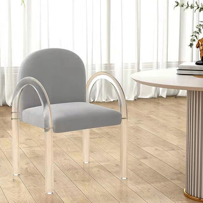Glam Acrylic Dining Armchair Upholstered Velvet Dining Arm Chair Grey 1 Piece Clearhalo 'Dining Chairs' 'Dining Tables & Seating' 'dining_chair' 'furn' 'furn_dining_chair' 'Furniture' 'Kitchen & Dining Furniture' 6357557