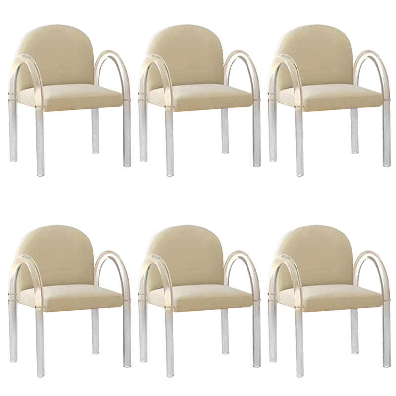 Glam Acrylic Dining Armchair Upholstered Velvet Dining Arm Chair Off-White 6 Piece Set Clearhalo 'Dining Chairs' 'Dining Tables & Seating' 'dining_chair' 'furn' 'furn_dining_chair' 'Furniture' 'Kitchen & Dining Furniture' 6357558
