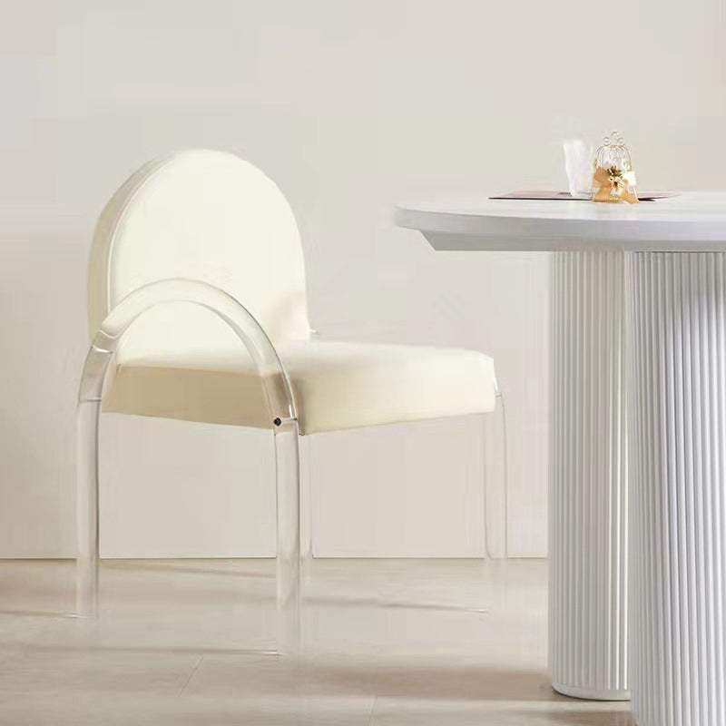 Glam Acrylic Dining Armchair Upholstered Velvet Dining Arm Chair Off-White 1 Piece Clearhalo 'Dining Chairs' 'Dining Tables & Seating' 'dining_chair' 'furn' 'furn_dining_chair' 'Furniture' 'Kitchen & Dining Furniture' 6357560