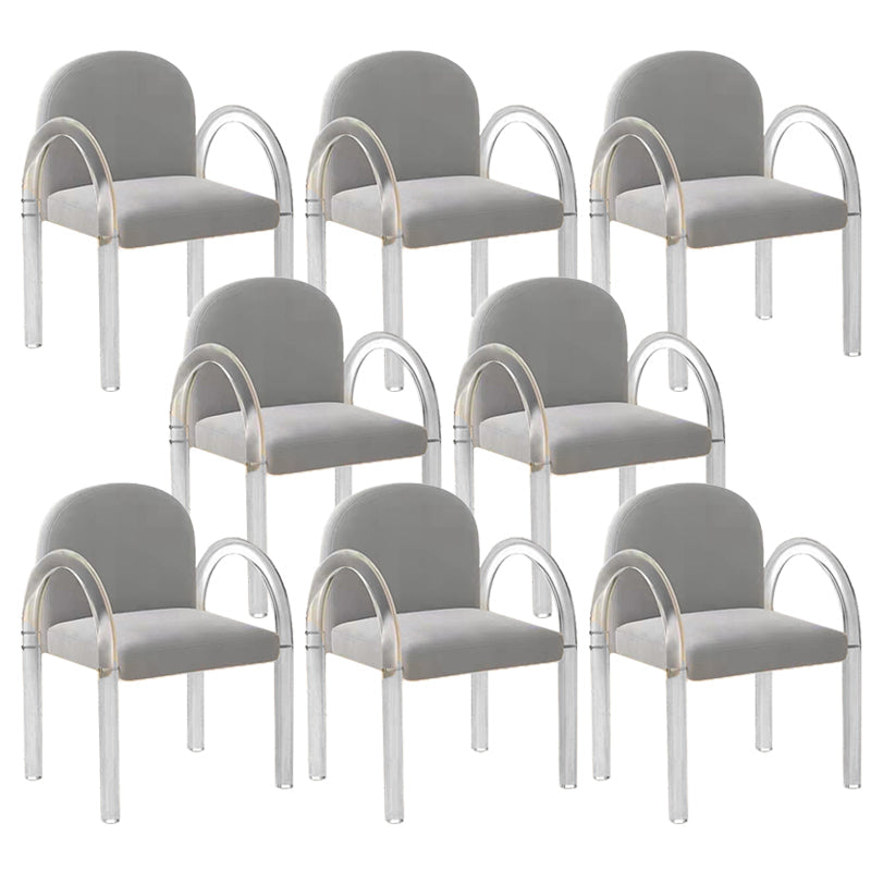 Glam Acrylic Dining Armchair Upholstered Velvet Dining Arm Chair Grey 8 Piece Set Clearhalo 'Dining Chairs' 'Dining Tables & Seating' 'dining_chair' 'furn' 'furn_dining_chair' 'Furniture' 'Kitchen & Dining Furniture' 6357561