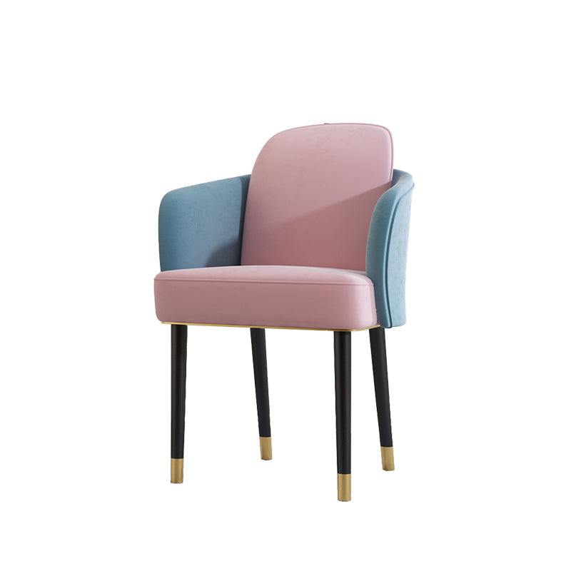 Upholstered Velvet Arm Chair Industrial Parsons Chair with Metal Legs Blue-Pink 1 Piece Clearhalo 'Dining Chairs' 'Dining Tables & Seating' 'dining_chair' 'furn' 'furn_dining_chair' 'Furniture' 'Kitchen & Dining Furniture' 6357566