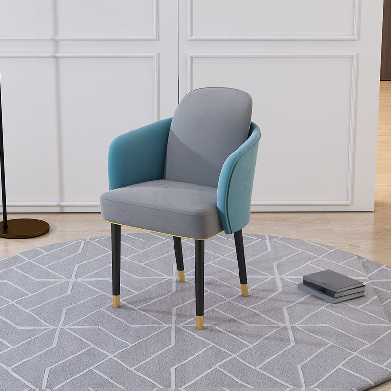 Upholstered Velvet Arm Chair Industrial Parsons Chair with Metal Legs Blue-Gray 1 Piece Clearhalo 'Dining Chairs' 'Dining Tables & Seating' 'dining_chair' 'furn' 'furn_dining_chair' 'Furniture' 'Kitchen & Dining Furniture' 6357568