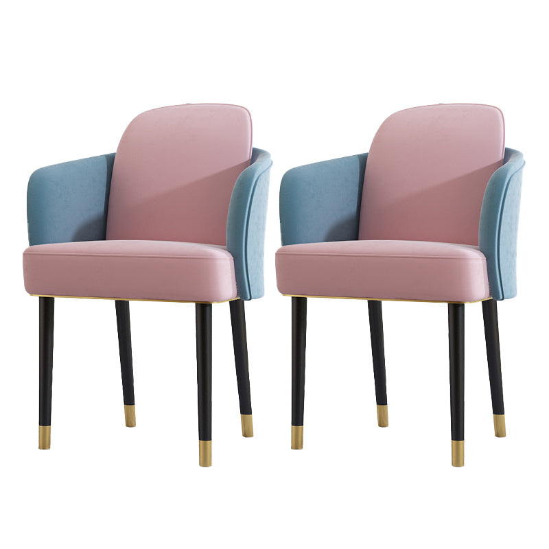 Upholstered Velvet Arm Chair Industrial Parsons Chair with Metal Legs Blue-Pink 2 Piece Set Clearhalo 'Dining Chairs' 'Dining Tables & Seating' 'dining_chair' 'furn' 'furn_dining_chair' 'Furniture' 'Kitchen & Dining Furniture' 6357571