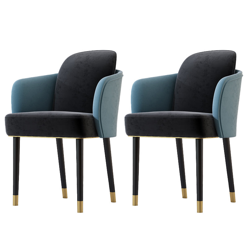 Upholstered Velvet Arm Chair Industrial Parsons Chair with Metal Legs Blue-Black 2 Piece Set Clearhalo 'Dining Chairs' 'Dining Tables & Seating' 'dining_chair' 'furn' 'furn_dining_chair' 'Furniture' 'Kitchen & Dining Furniture' 6357573