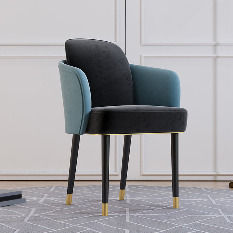 Upholstered Velvet Arm Chair Industrial Parsons Chair with Metal Legs Blue-Black 1 Piece Clearhalo 'Dining Chairs' 'Dining Tables & Seating' 'dining_chair' 'furn' 'furn_dining_chair' 'Furniture' 'Kitchen & Dining Furniture' 6357579