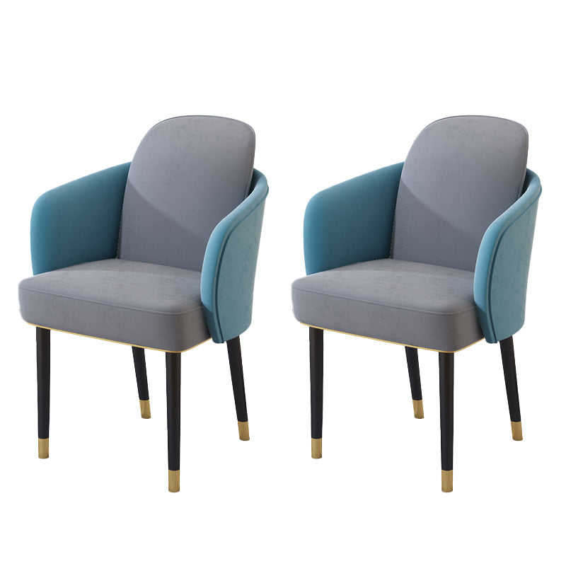 Upholstered Velvet Arm Chair Industrial Parsons Chair with Metal Legs Blue-Gray 2 Piece Set Clearhalo 'Dining Chairs' 'Dining Tables & Seating' 'dining_chair' 'furn' 'furn_dining_chair' 'Furniture' 'Kitchen & Dining Furniture' 6357580
