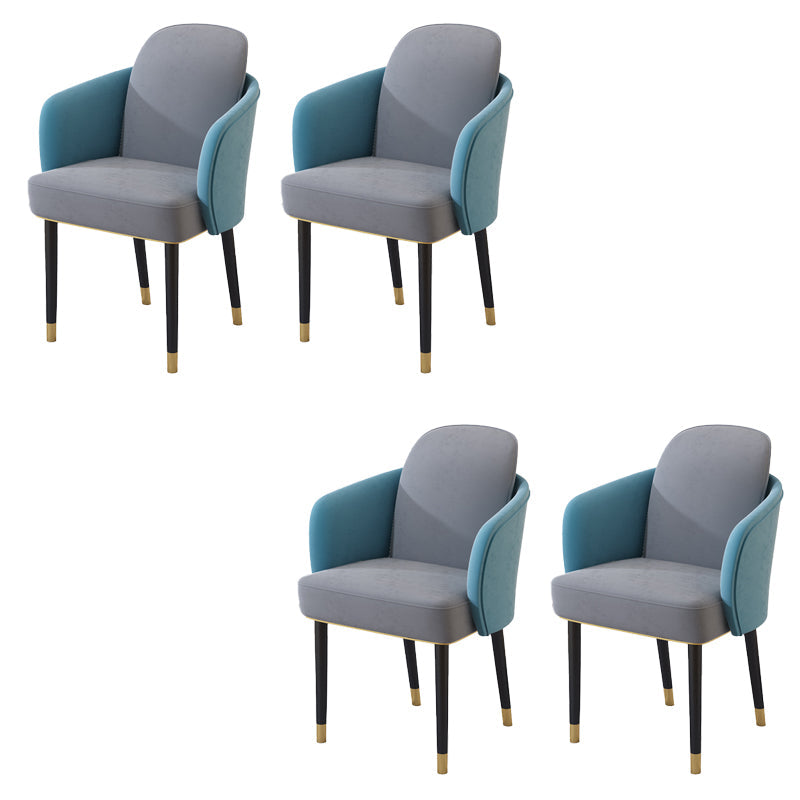 Upholstered Velvet Arm Chair Industrial Parsons Chair with Metal Legs Blue-Gray 4 Piece Set Clearhalo 'Dining Chairs' 'Dining Tables & Seating' 'dining_chair' 'furn' 'furn_dining_chair' 'Furniture' 'Kitchen & Dining Furniture' 6357586