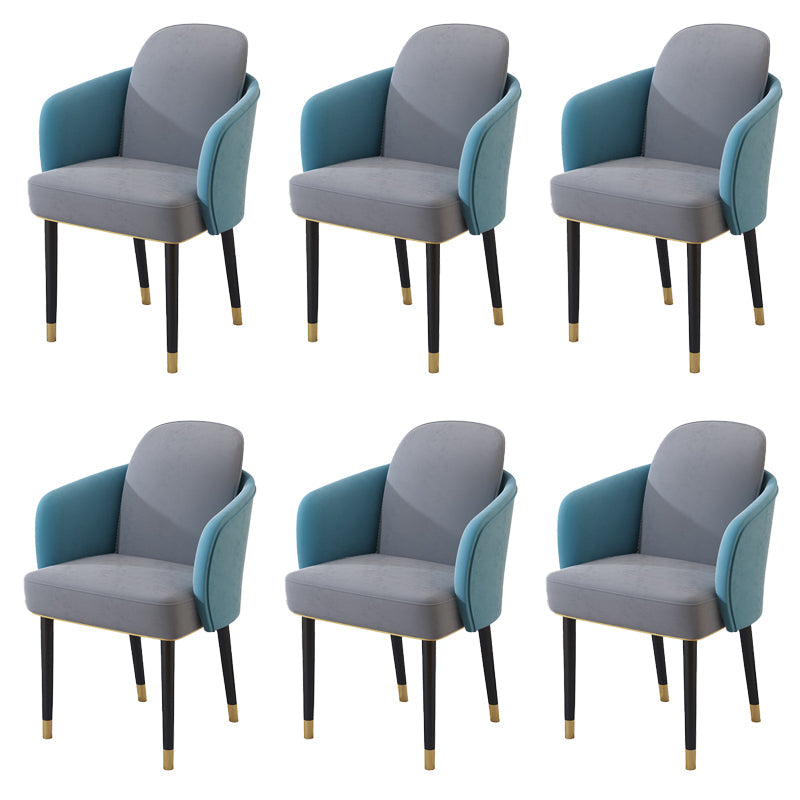 Upholstered Velvet Arm Chair Industrial Parsons Chair with Metal Legs Blue-Gray 6 Piece Set Clearhalo 'Dining Chairs' 'Dining Tables & Seating' 'dining_chair' 'furn' 'furn_dining_chair' 'Furniture' 'Kitchen & Dining Furniture' 6357591