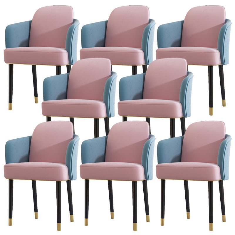 Upholstered Velvet Arm Chair Industrial Parsons Chair with Metal Legs Blue-Pink 8 Piece Set Clearhalo 'Dining Chairs' 'Dining Tables & Seating' 'dining_chair' 'furn' 'furn_dining_chair' 'Furniture' 'Kitchen & Dining Furniture' 6357592