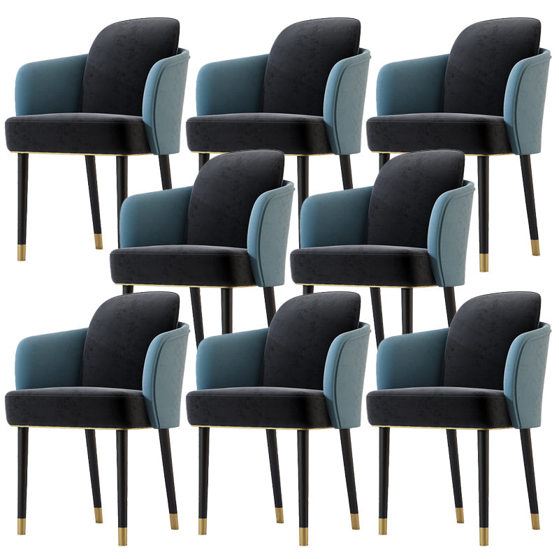 Upholstered Velvet Arm Chair Industrial Parsons Chair with Metal Legs Blue-Black 8 Piece Set Clearhalo 'Dining Chairs' 'Dining Tables & Seating' 'dining_chair' 'furn' 'furn_dining_chair' 'Furniture' 'Kitchen & Dining Furniture' 6357593