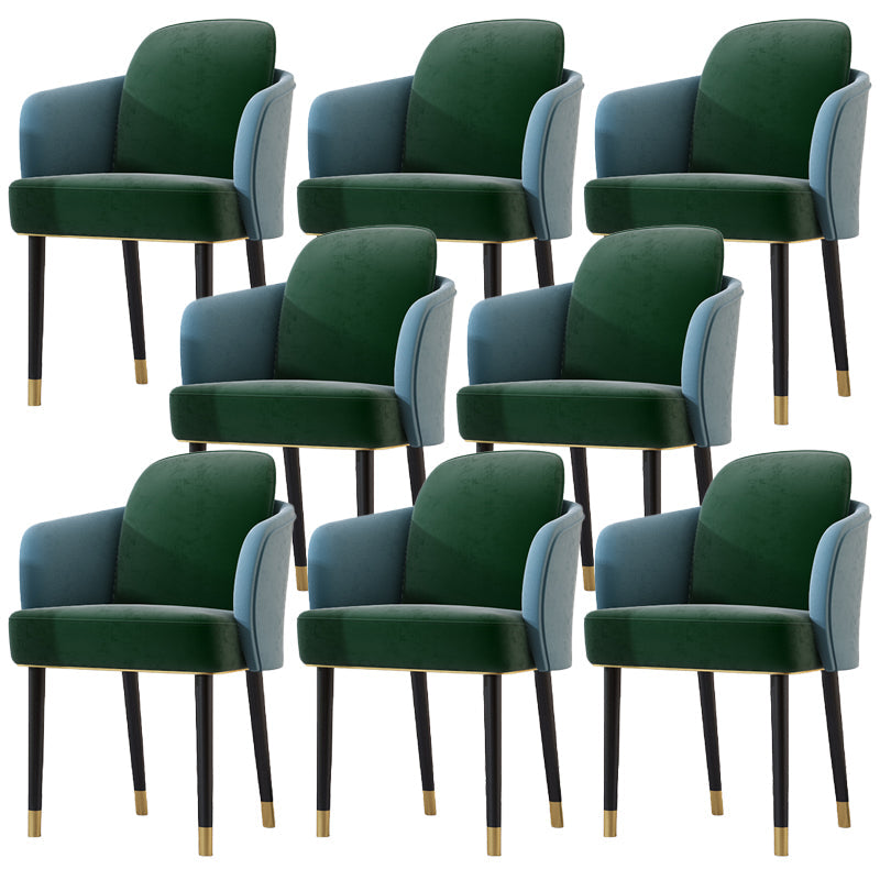 Upholstered Velvet Arm Chair Industrial Parsons Chair with Metal Legs Blue-Green 8 Piece Set Clearhalo 'Dining Chairs' 'Dining Tables & Seating' 'dining_chair' 'furn' 'furn_dining_chair' 'Furniture' 'Kitchen & Dining Furniture' 6357594