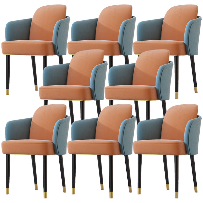 Upholstered Velvet Arm Chair Industrial Parsons Chair with Metal Legs Blue-Orange 8 Piece Set Clearhalo 'Dining Chairs' 'Dining Tables & Seating' 'dining_chair' 'furn' 'furn_dining_chair' 'Furniture' 'Kitchen & Dining Furniture' 6357595