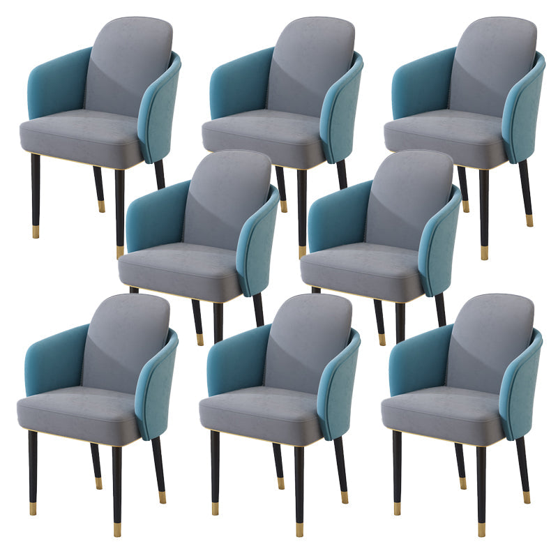 Upholstered Velvet Arm Chair Industrial Parsons Chair with Metal Legs Blue-Gray 8 Piece Set Clearhalo 'Dining Chairs' 'Dining Tables & Seating' 'dining_chair' 'furn' 'furn_dining_chair' 'Furniture' 'Kitchen & Dining Furniture' 6357596