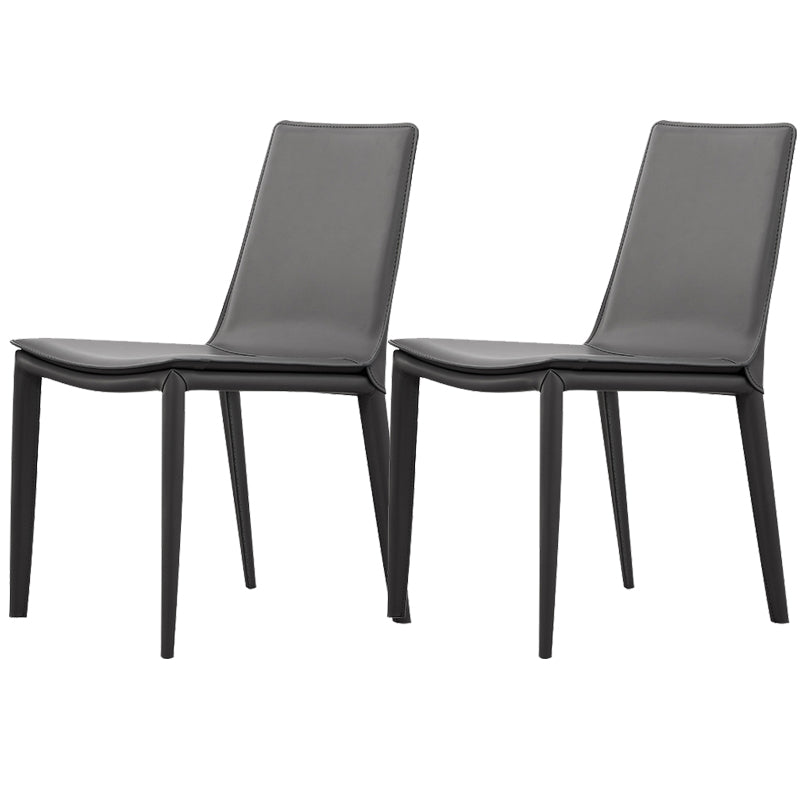 Industrial Leather Dining Chair Armless Side Chairs with Metal Legs for Home Use Dark Gray 2 Piece Set Clearhalo 'Dining Chairs' 'Dining Tables & Seating' 'dining_chair' 'furn' 'furn_dining_chair' 'Furniture' 'Kitchen & Dining Furniture' 6357935
