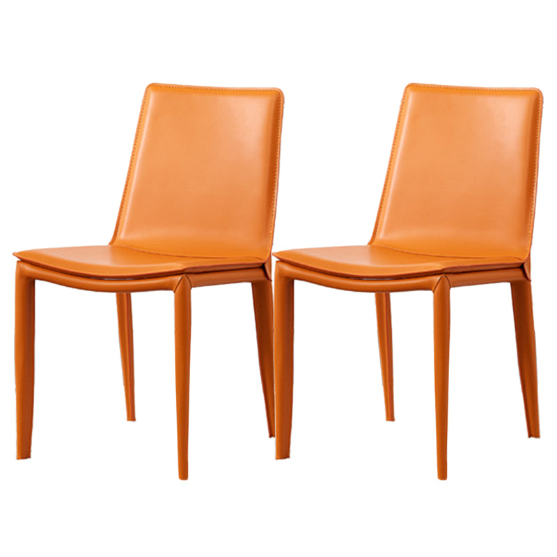 Industrial Leather Dining Chair Armless Side Chairs with Metal Legs for Home Use Orange 2 Piece Set Clearhalo 'Dining Chairs' 'Dining Tables & Seating' 'dining_chair' 'furn' 'furn_dining_chair' 'Furniture' 'Kitchen & Dining Furniture' 6357955