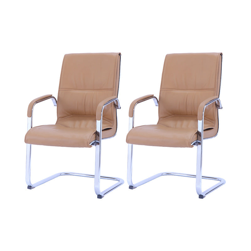 Contemporary PU Computer Chair Faux Leather and Chrome Frame Office Chair Brown 2 Piece Set Clearhalo 'furn' 'furn_office_chair' 'Furniture' 'Office Chairs' 'Office Furniture' 'office_chair' 6358648