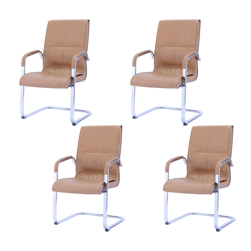 Contemporary PU Computer Chair Faux Leather and Chrome Frame Office Chair Brown 4 Piece Set Clearhalo 'furn' 'furn_office_chair' 'Furniture' 'Office Chairs' 'Office Furniture' 'office_chair' 6358649
