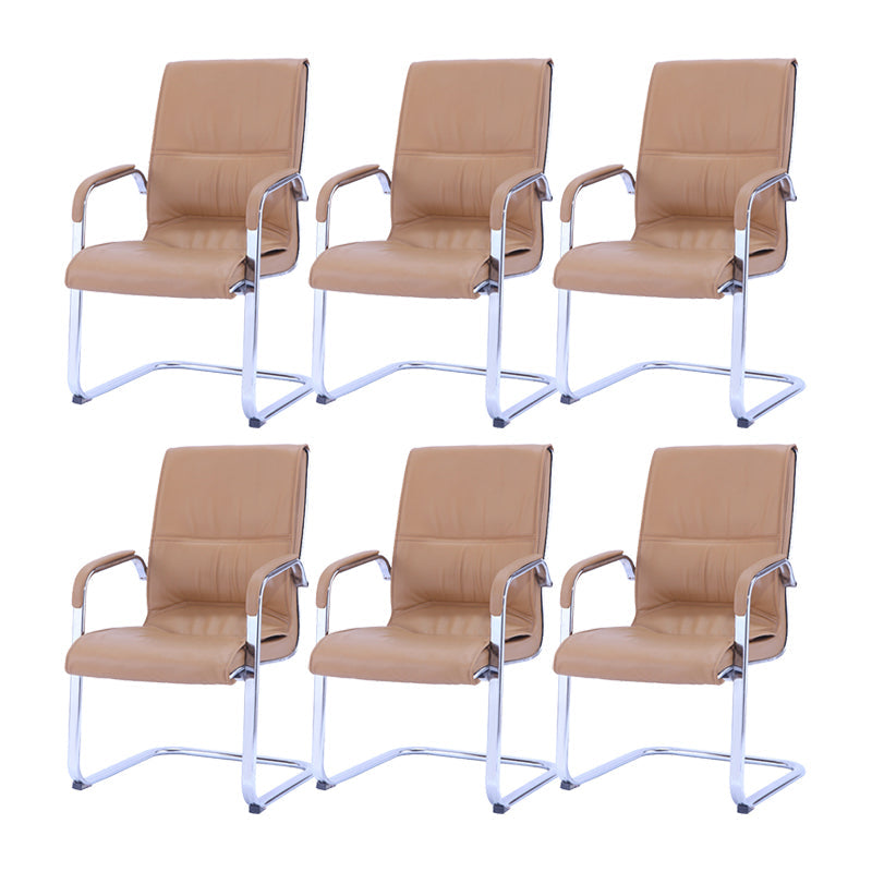 Contemporary PU Computer Chair Faux Leather and Chrome Frame Office Chair Brown 6 Piece Set Clearhalo 'furn' 'furn_office_chair' 'Furniture' 'Office Chairs' 'Office Furniture' 'office_chair' 6358651