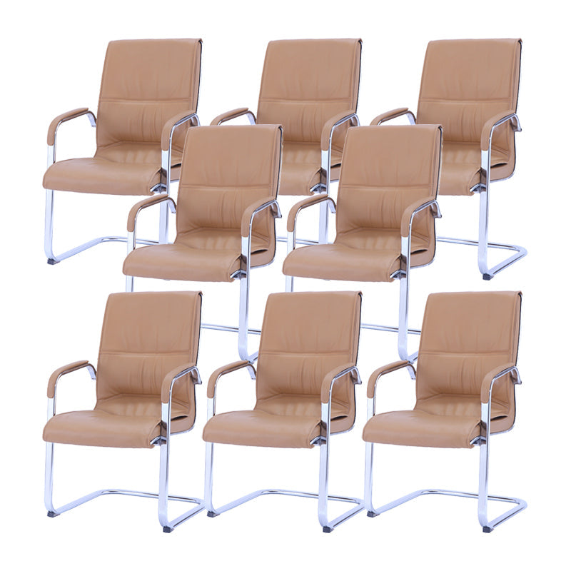 Contemporary PU Computer Chair Faux Leather and Chrome Frame Office Chair Brown 8 Piece Set Clearhalo 'furn' 'furn_office_chair' 'Furniture' 'Office Chairs' 'Office Furniture' 'office_chair' 6358653