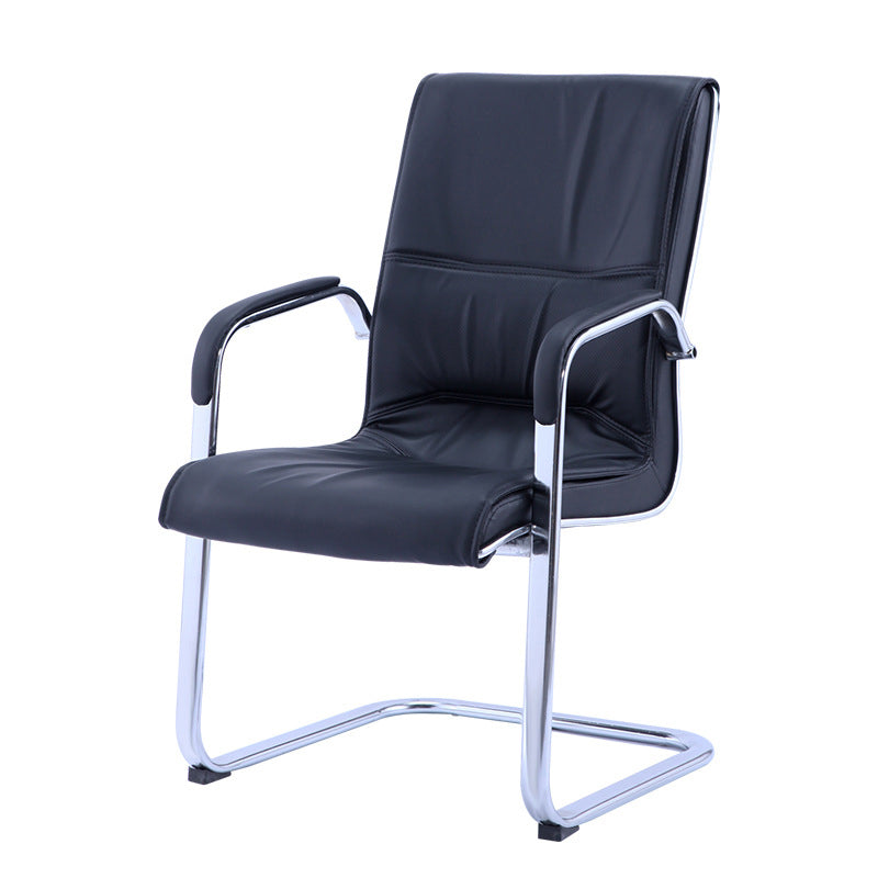 Contemporary PU Computer Chair Faux Leather and Chrome Frame Office Chair Black 1 Piece Clearhalo 'furn' 'furn_office_chair' 'Furniture' 'Office Chairs' 'Office Furniture' 'office_chair' 6358656
