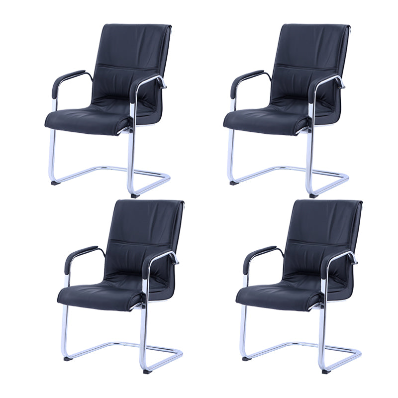 Contemporary PU Computer Chair Faux Leather and Chrome Frame Office Chair Black 4 Piece Set Clearhalo 'furn' 'furn_office_chair' 'Furniture' 'Office Chairs' 'Office Furniture' 'office_chair' 6358660