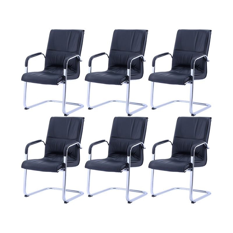 Contemporary PU Computer Chair Faux Leather and Chrome Frame Office Chair Black 6 Piece Set Clearhalo 'furn' 'furn_office_chair' 'Furniture' 'Office Chairs' 'Office Furniture' 'office_chair' 6358661