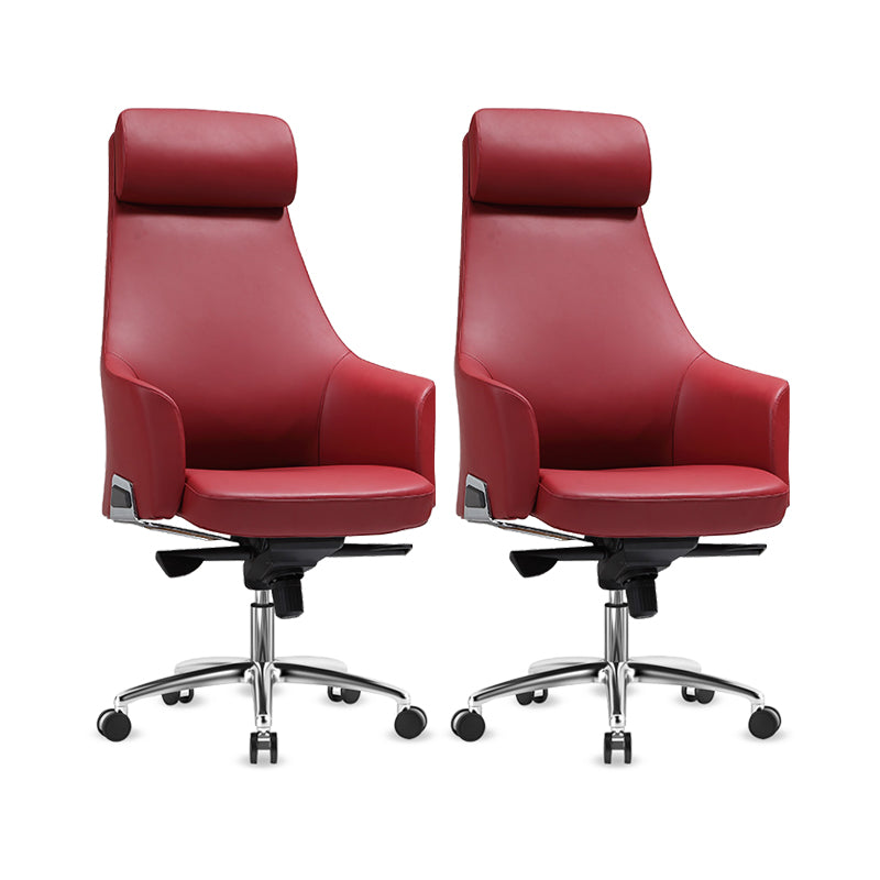 Contemporary Desk Chair Padded Arms Leather Advanced Office Chair Red 2 Piece Set High-Back (Over 22 in.) Clearhalo 'furn' 'furn_office_chair' 'Furniture' 'Office Chairs' 'Office Furniture' 'office_chair' 6358725