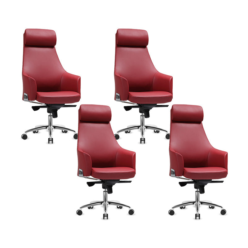 Contemporary Desk Chair Padded Arms Leather Advanced Office Chair Red 4 Piece Set High-Back (Over 22 in.) Clearhalo 'furn' 'furn_office_chair' 'Furniture' 'Office Chairs' 'Office Furniture' 'office_chair' 6358726