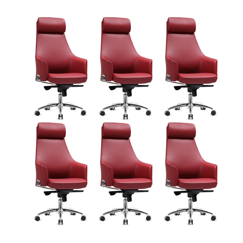 Contemporary Desk Chair Padded Arms Leather Advanced Office Chair Red 6 Piece Set High-Back (Over 22 in.) Clearhalo 'furn' 'furn_office_chair' 'Furniture' 'Office Chairs' 'Office Furniture' 'office_chair' 6358729