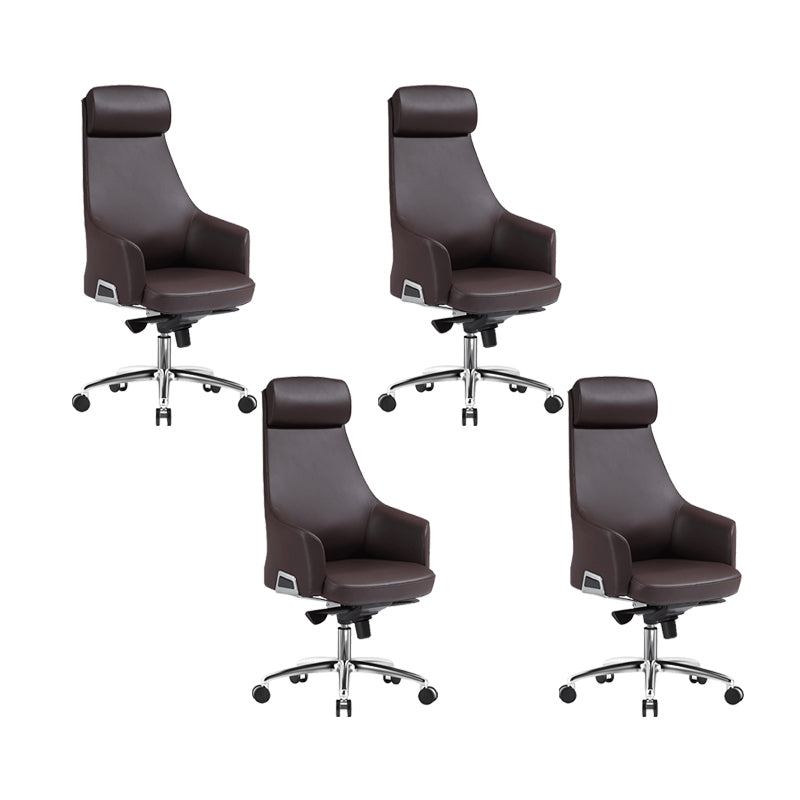 Contemporary Desk Chair Padded Arms Leather Advanced Office Chair Coffee 4 Piece Set High-Back (Over 22 in.) Clearhalo 'furn' 'furn_office_chair' 'Furniture' 'Office Chairs' 'Office Furniture' 'office_chair' 6358736