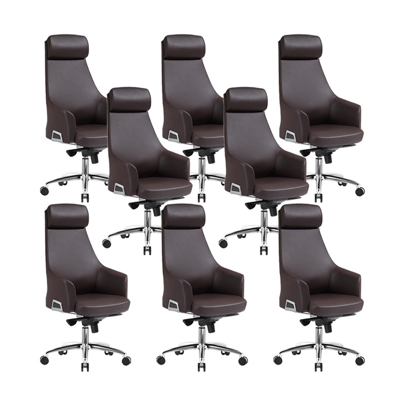 Contemporary Desk Chair Padded Arms Leather Advanced Office Chair Coffee 8 Piece Set High-Back (Over 22 in.) Clearhalo 'furn' 'furn_office_chair' 'Furniture' 'Office Chairs' 'Office Furniture' 'office_chair' 6358740