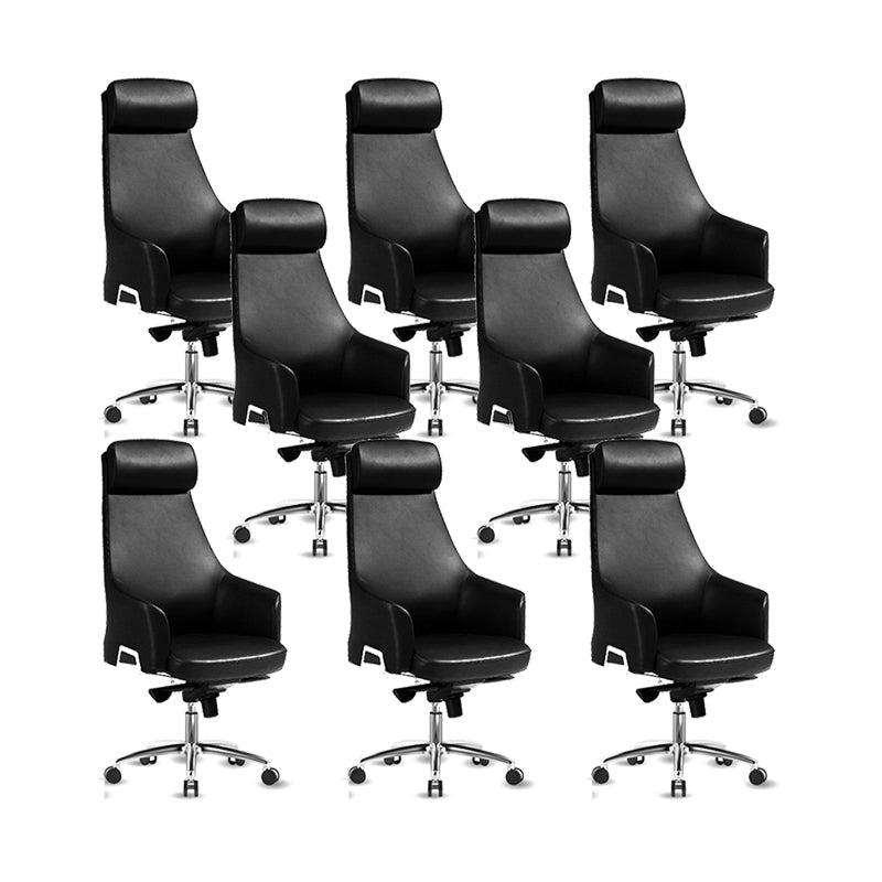 Contemporary Desk Chair Padded Arms Leather Advanced Office Chair Black 8 Piece Set High-Back (Over 22 in.) Clearhalo 'furn' 'furn_office_chair' 'Furniture' 'Office Chairs' 'Office Furniture' 'office_chair' 6358746