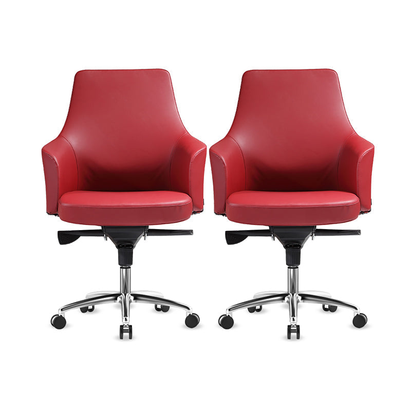 Contemporary Desk Chair Padded Arms Leather Advanced Office Chair Red 2 Piece Set Mid-Back (14-22 in.) Clearhalo 'furn' 'furn_office_chair' 'Furniture' 'Office Chairs' 'Office Furniture' 'office_chair' 6358748